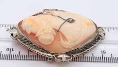Antique Shell Cameo with Diamond Pendant Brooch