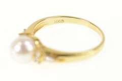 14K Yellow Gold Mikimoto Pearl Diamond Classic Engagement Ring