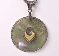 Incredible Vintage Jadeite and Diamond Pendant with Beaded Labradorite Necklace in Gold Plated Sterling Silver