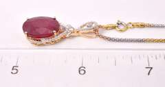 Incredible 11.10CTS Ruby and 0.14CTW Diamonds Pendant Necklace in Gold Plated Sterling Silver