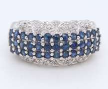 Majestic White Gold Blue Sapphire and Diamond Wide Band