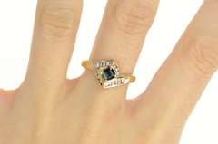 14K Yellow Gold Princess Sapphire Diamond Engagement Ring