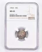 MS65 1964 Roosevelt Dime - Graded NGC Toned!