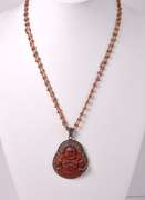 Incredible Vintage Hand Carved Carnelian and Diamond Pendant Necklace in Rhodium and Gold Plated Sterling Silver
