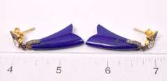 Lovely 21.17CTS Natural Lapis 0.89CTW Diamond Earrings in Gold Plated Sterling Silver