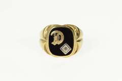 10K Yellow Gold Onyx D Monogram Letter Initial Diamond Ring