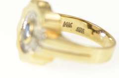 14K Yellow Gold Oval Sapphire Diamond Scalloped C Statement Ring