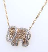 Charming Yellow Gold Champagne and White Diamond Elephant Pendant on Chain