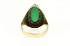 14K Yellow Gold Retro Green Agate Oval Cabochon Statement Ring