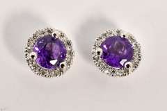 Nice Amethyst & Diamond Studs in 14K WG