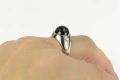 14K White Gold Retro Syn. Sapphire Diamond Accent Statement Ring