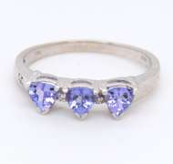 Fabulous White Gold Trilliant Cut Tanzanite 3 Stone Ring