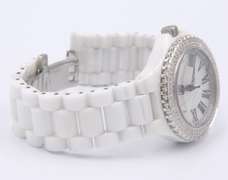 Hidalgo White Ceramic Roman Dial Diamond Bezel Watch