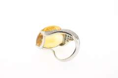 One of the Kind Special hand made Designed 18KT white gold Citrine and Diamond Ring