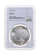 MS62 1922 Peace Silver Dollar - Graded NGC