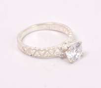 Heart Themed Crystal Ring in Sterling Silver