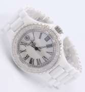 Hidalgo White Ceramic Roman Dial Diamond Bezel Watch