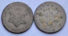 2 1852 3 Cent Silvers