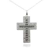 Sterling Silver Black & White Diamond Accent Cross Necklace