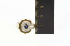 14K Yellow Gold Oval Sapphire Diamond Scalloped C Statement Ring