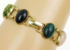 Wonderful Vintage Sterling Vermeil Scarab Gemstone Bracelet