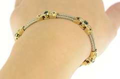 14K Yellow Gold Two Tone Emerald Diamond Twist Bar Link Bracelet