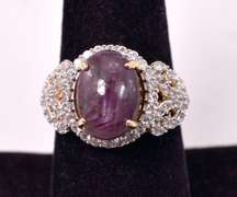 Sparkling 9.23CTS Cabochon-Cut Star Ruby and 1.07CTW White Sapphire Ring in Gold Plated Sterling Silver
