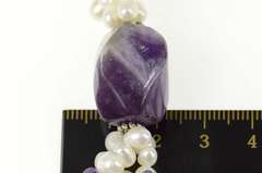 Sterling Silver Amethyst Pearl Beaded Chunky Statement Necklace