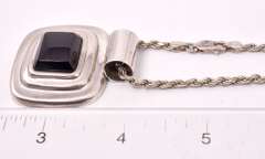 Large Onyx Pendant Necklace in Sterling Silver