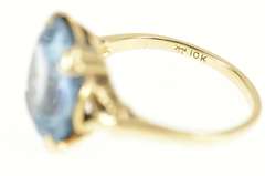 10K Yellow Gold 1940's Classic Syn. Blue Topaz Statement Ring