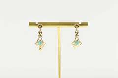 14K Yellow Gold Ornate Turquoise Ornamental Dangle Earrings