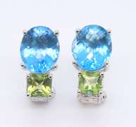 Romantic White Gold Blue Topaz, Peridot and Diamond Earrings