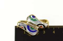 14K Yellow Gold Geometric Stone Inlay Diamond Bypass Slide Pendant