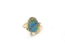Brilliant Opal Doublet & Diamond Ring in 14K