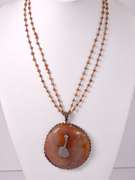 Dazzling Agate and Diamond Pendant and Beaded Carnelian Necklace in Gold Plated Sterling Silver