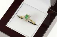 14K Yellow Gold 0.40 Ctw Emerald Diamond Halo Engagement Ring