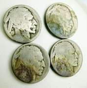4 Indian Head Buffalo Nickels, 1913-D