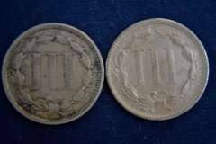 Lot Of 2, 3 Cent Nickels, Circulated.