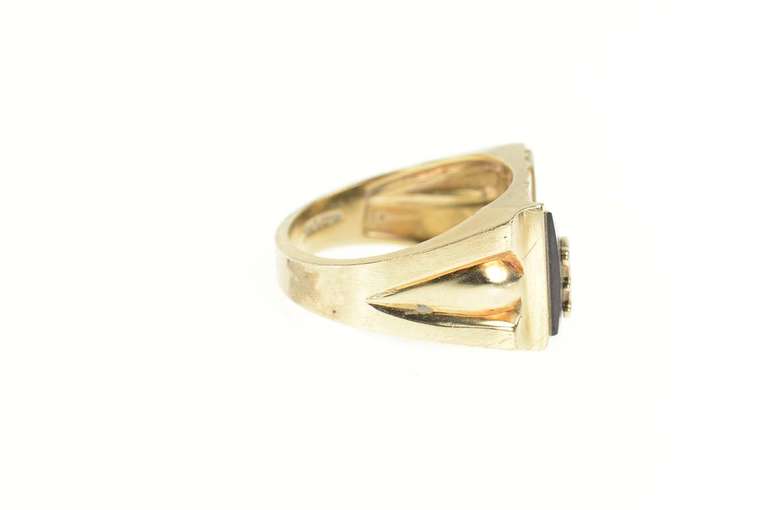 10K Yellow Gold Squared B Monogram Black Onyx Diamond Ring