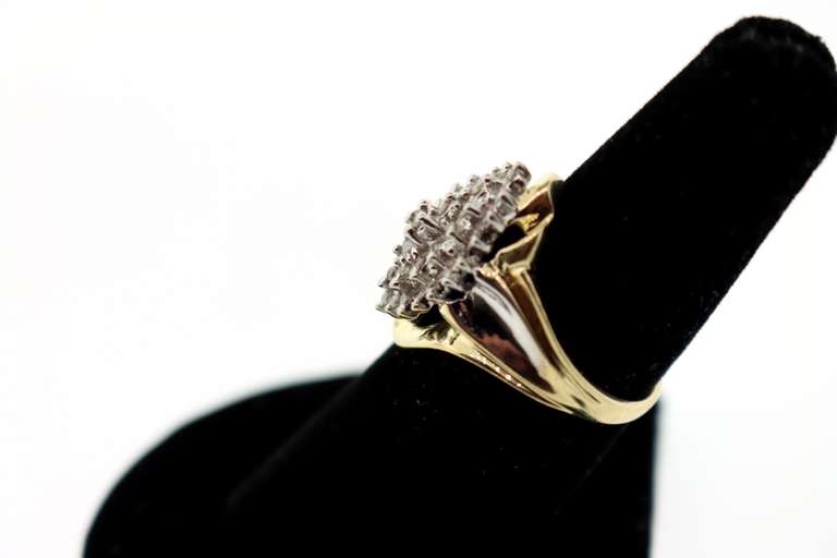 10k White and Yellow Gold Stepped Diamond Ring