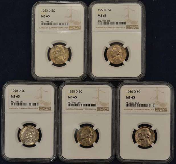 Lot Of 5 1950-D 5C NGC MS65