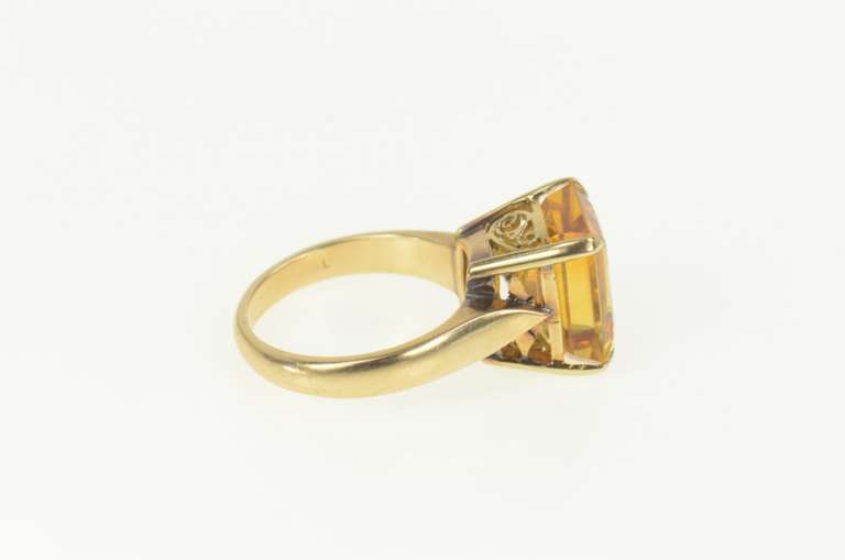 18K Yellow Gold 1960's Emerald Cut Citrine Ornate Cocktail Ring