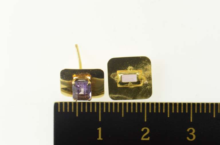 14K Yellow Gold Emerald Cut Sim. Amethyst Squared Stud Earrings