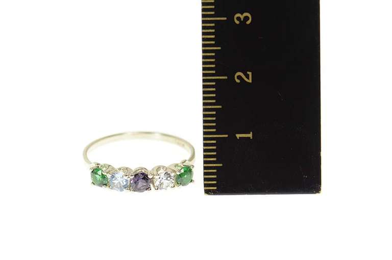 14K White Gold Retro Sim. Emerald Blue Topaz Sapphire CZ Ring