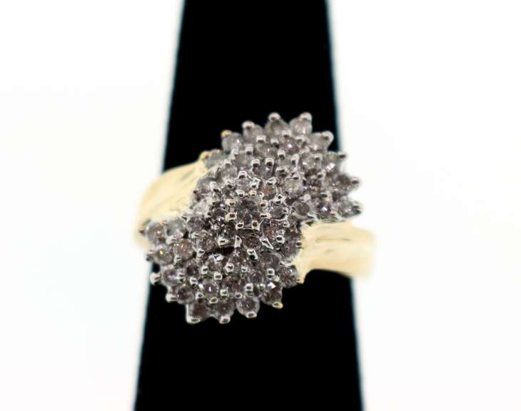 Contemporary Halo Cluster Diamond Ring with 10k Gold