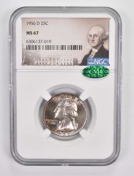MS67 1956-D Washington Quarter - CAC - Graded NGC