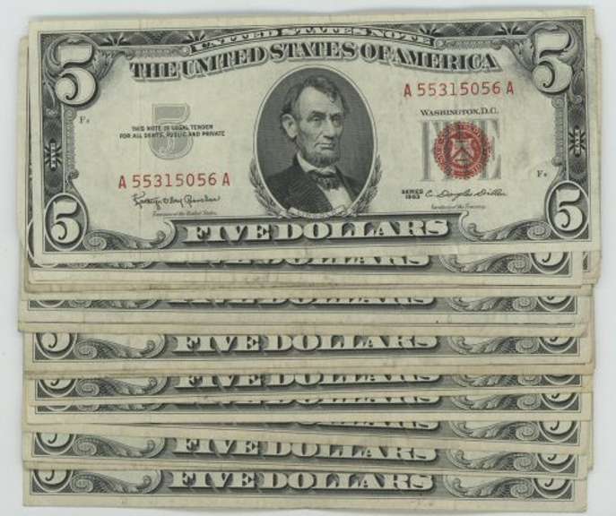 18 Nice Series of 1963 $5 Red Seal US Notes