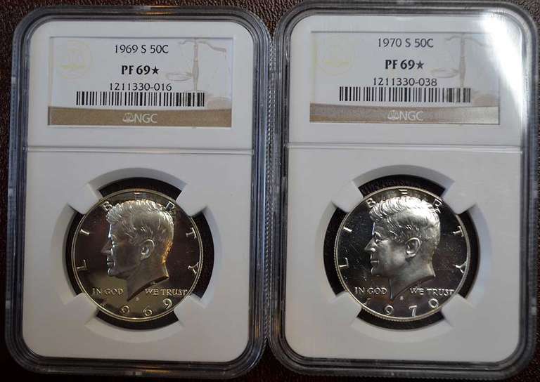 1969 And 1970 Proof Kennedy Half Dollars NGC PF69*