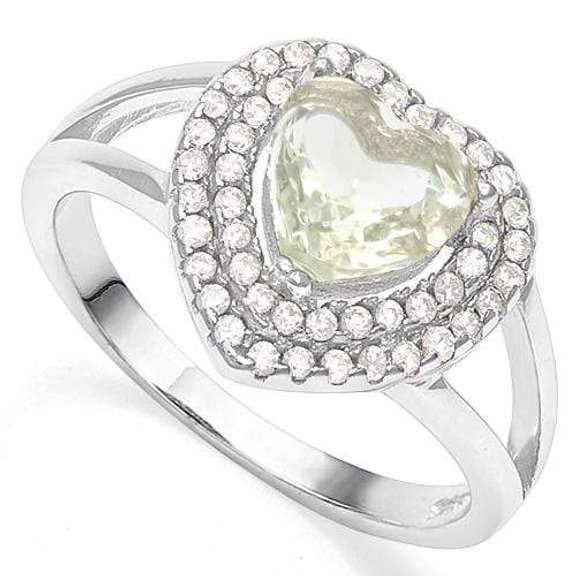 1 CT GREEN AMETHYST & 1/3 CT CREATED WHITE SAPPHIRE 925 STERLING SILVER RING