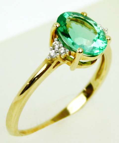 Radiant Green Tourmaline & Diamonds 10K Ring, 8.25